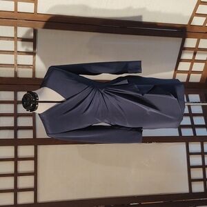 Niteline Della Roufogali Navy Front Cascade at the Waist Cocktail Dress Sz 4